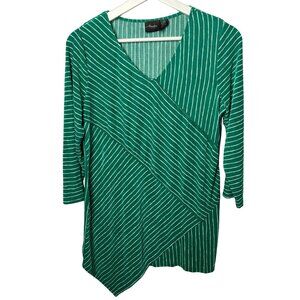 Chicos Travelers Top Womens Small 0 Shirt Blouse Green Striped Fall Work Casual
